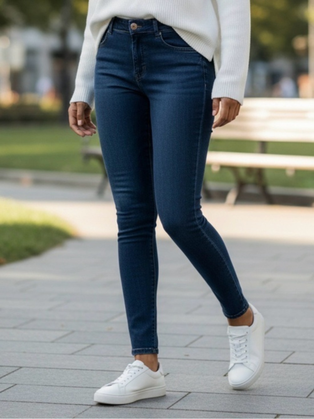 🫶🏻 Time and Tru Dark Blue High-Rise Skinny Jeans Faux Front Pockets M (8-10)